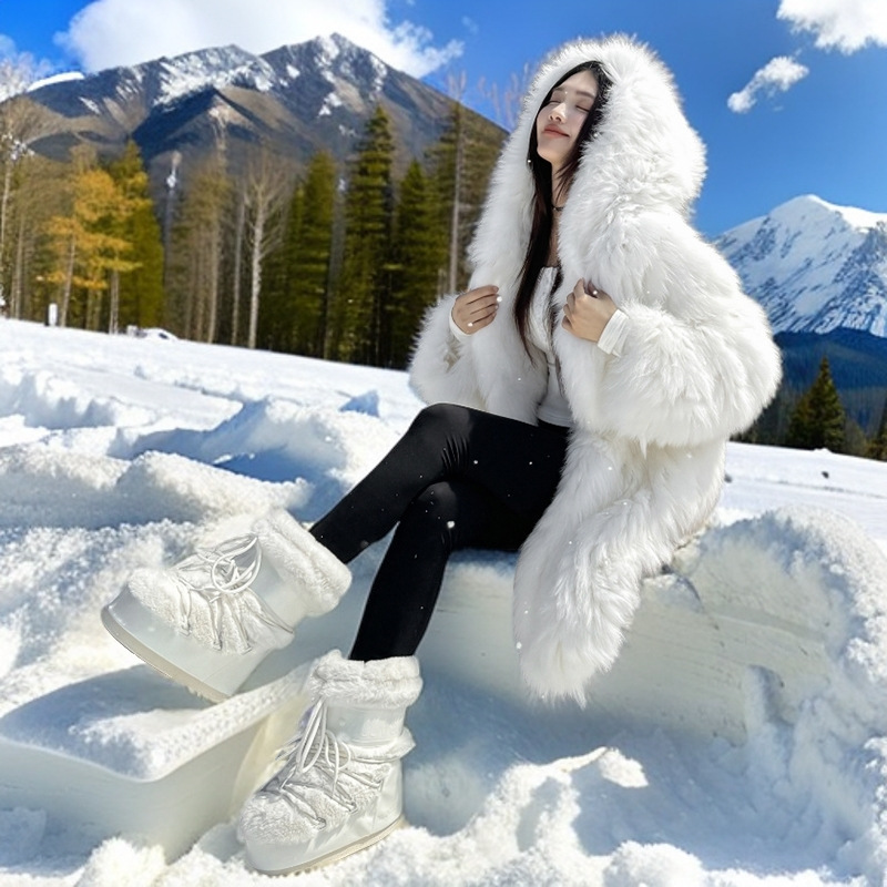 时尚雪地靴冬季加绒保暖套筒棉靴防滑耐磨绑带面包长靴