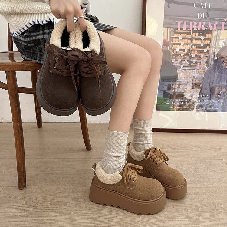 增高显瘦毛毛鞋包头大头半拖女鞋百搭松糕加绒博肯鞋秋冬款