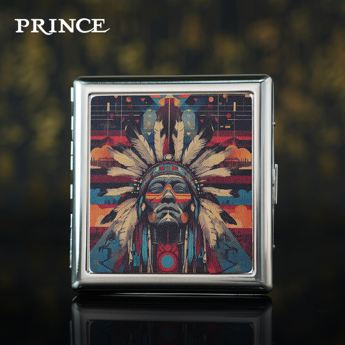 PRINCE王子烟盒美洲印第安部落辉羽神使创意真皮彩绘粗烟专用礼物