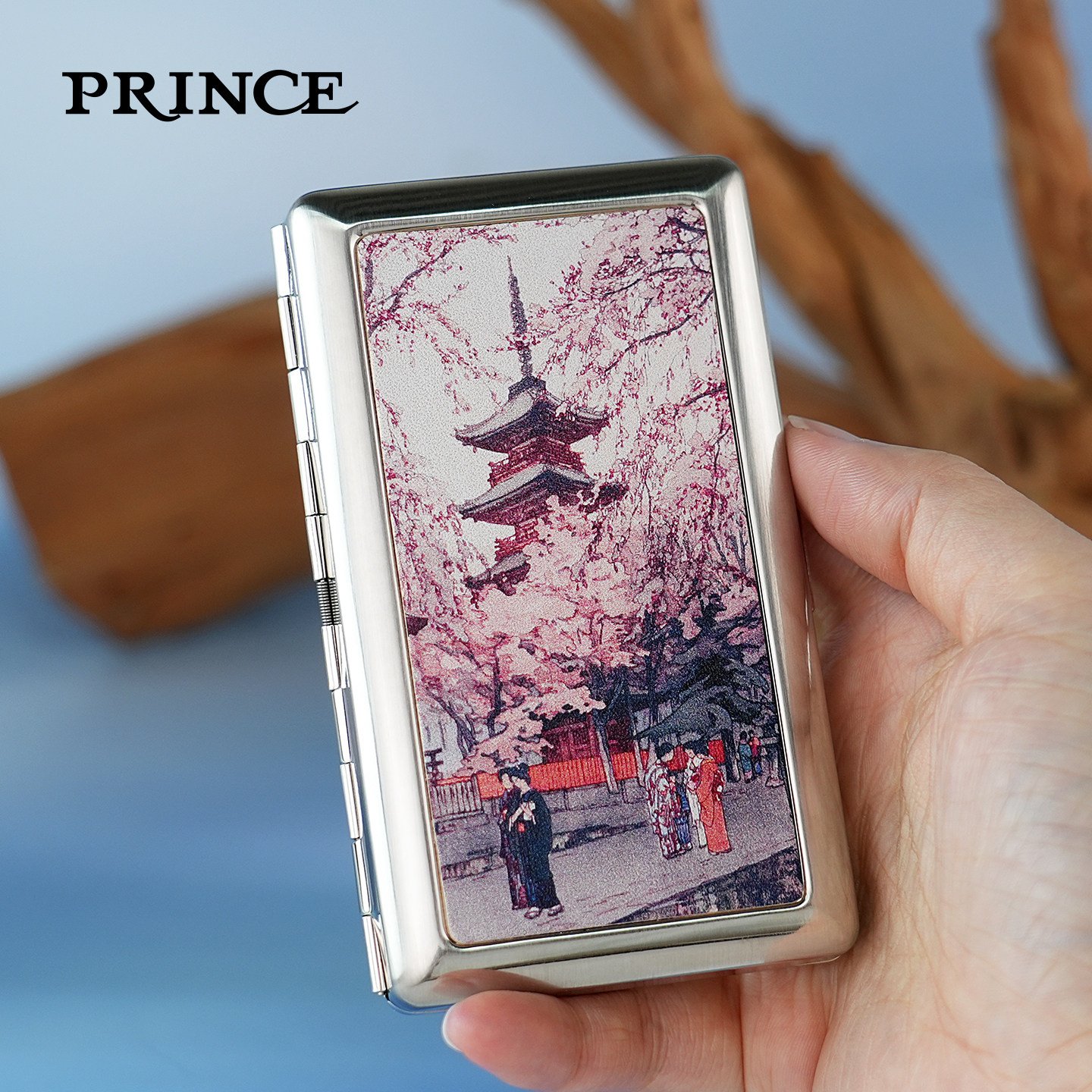 PRINCE王子烟盒高颜值樱吹雪创意质感真皮手感可装粗中细烟支收纳