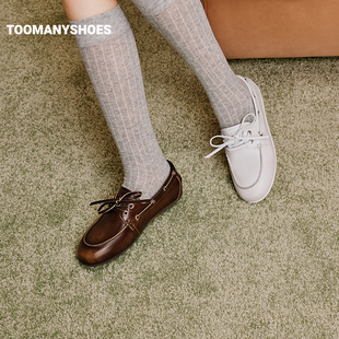 Toomanyshoes女鞋2024新款坚果吐司复古英伦风皮鞋单鞋厚底乐福鞋