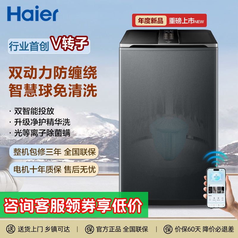 [年度新品]海尔V转子波轮洗衣机10kg全自动家用免清洗双动力696