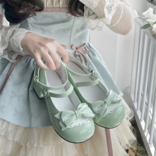 洛丽塔高跟鞋甜美风浅绿色少女学生玛丽珍鞋蝴蝶结日系可爱配裙子
