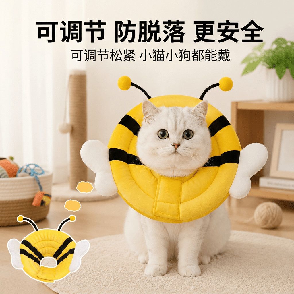 萌趣小蜜蜂伊丽莎白圈猫咪防舔软头套 宠物绝育防咬圈 猫狗通用