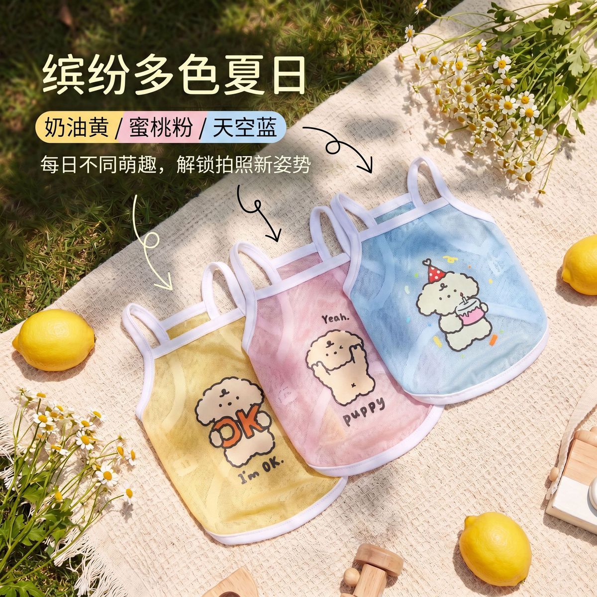 原创猫狗春夏衣服薄款可爱小狗小网格背心泰迪比熊博美小型犬短款