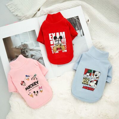 狗狗德绒保暖高领卫衣宠物秋冬季保暖米老鼠打底衫小型犬外出衣服