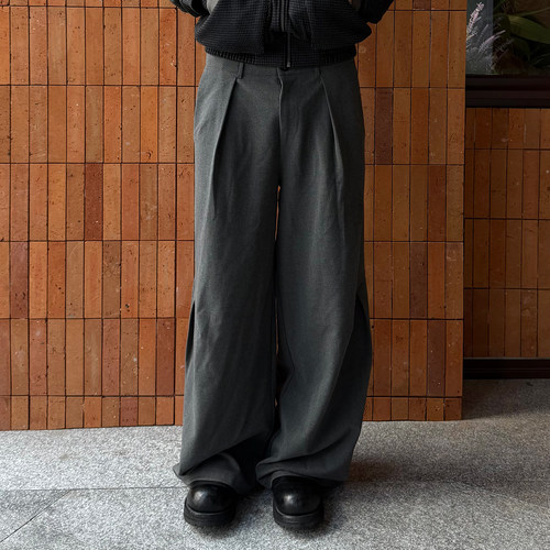 OaOO打褶微阔西裤垂感宽松直筒休闲通勤舒适长裤高级感男女