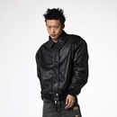 OaOO廓形翻领拉链皮衣bomber飞行夹克秋冬复古工装 机车服宽松显壮