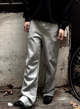 AsI'm微喇卫裤420g男秋冬黑色垂感简约褶皱休闲宽松运动长裤子