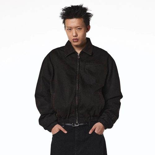 三角标水洗复古牛仔棉服短款夹克