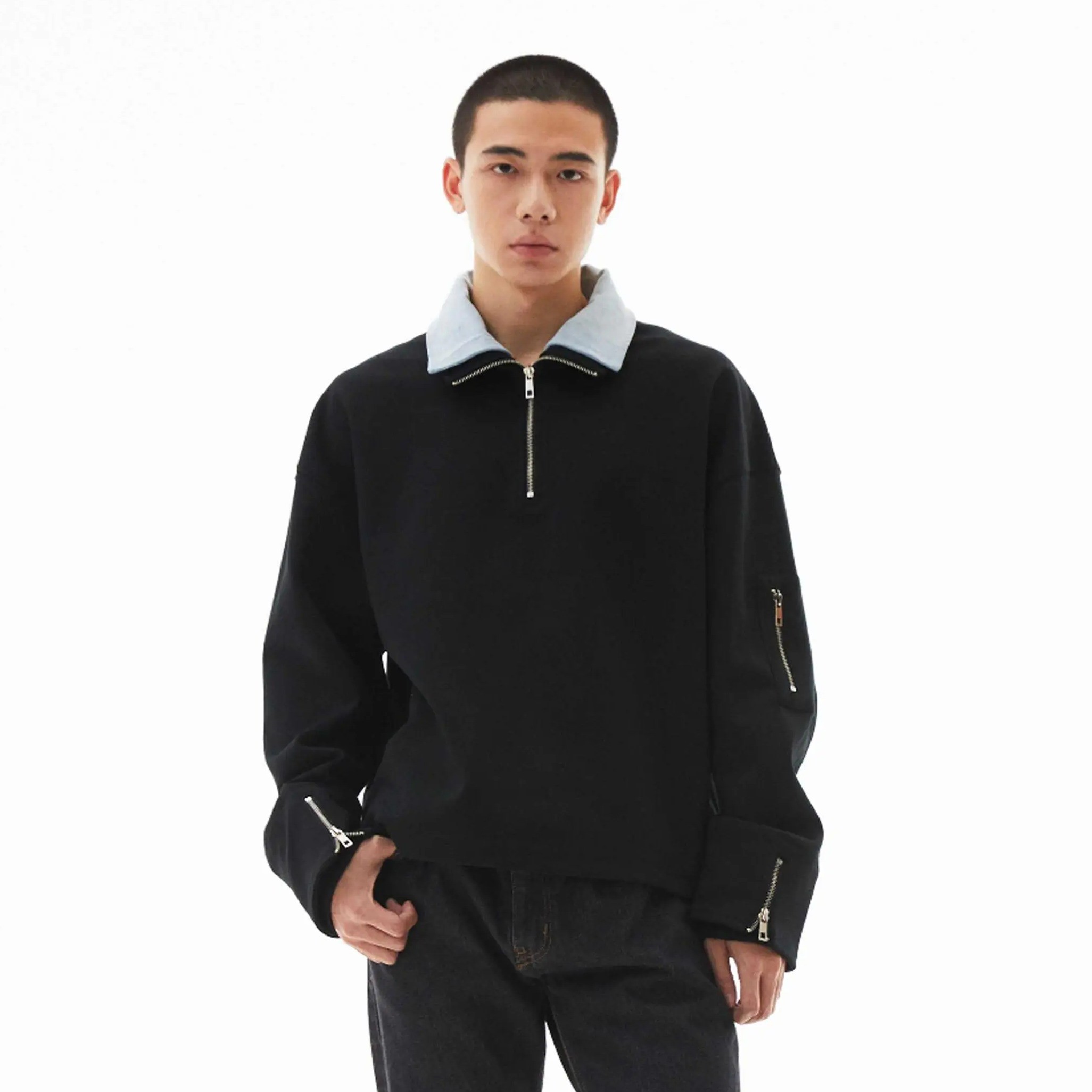 AsI'm 双领卫衣 双色半拉链拼接领子男士上衣新款