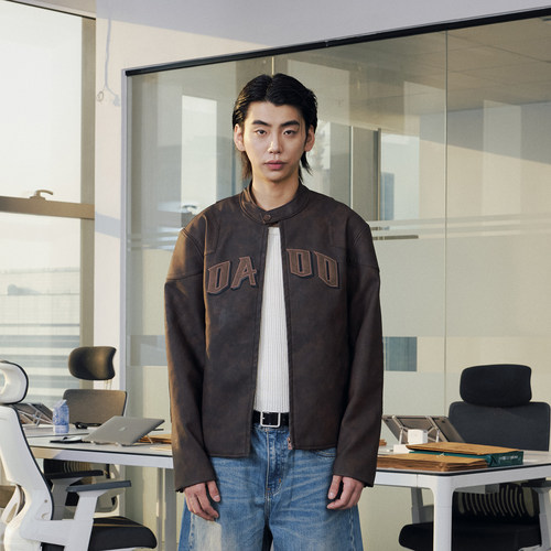 OaOO短宽机车服皮衣拉链复古潮流休闲工装外套夹克秋冬男