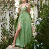 rose rain玫瑰自制区绿野仙踪法式 v领仙气生日宴会吊带晚礼服