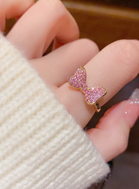 日韩精致时尚百搭满钻蝴蝶结开口戒女气质轻奢甜美简约食指戒
