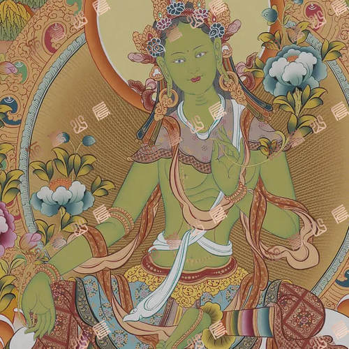 I6绿度母green tara唐卡绘画高清喷绘临摹电子图片素材