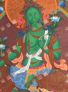 I85绿度母green tara唐卡绘画高清喷绘临摹电子图片素材