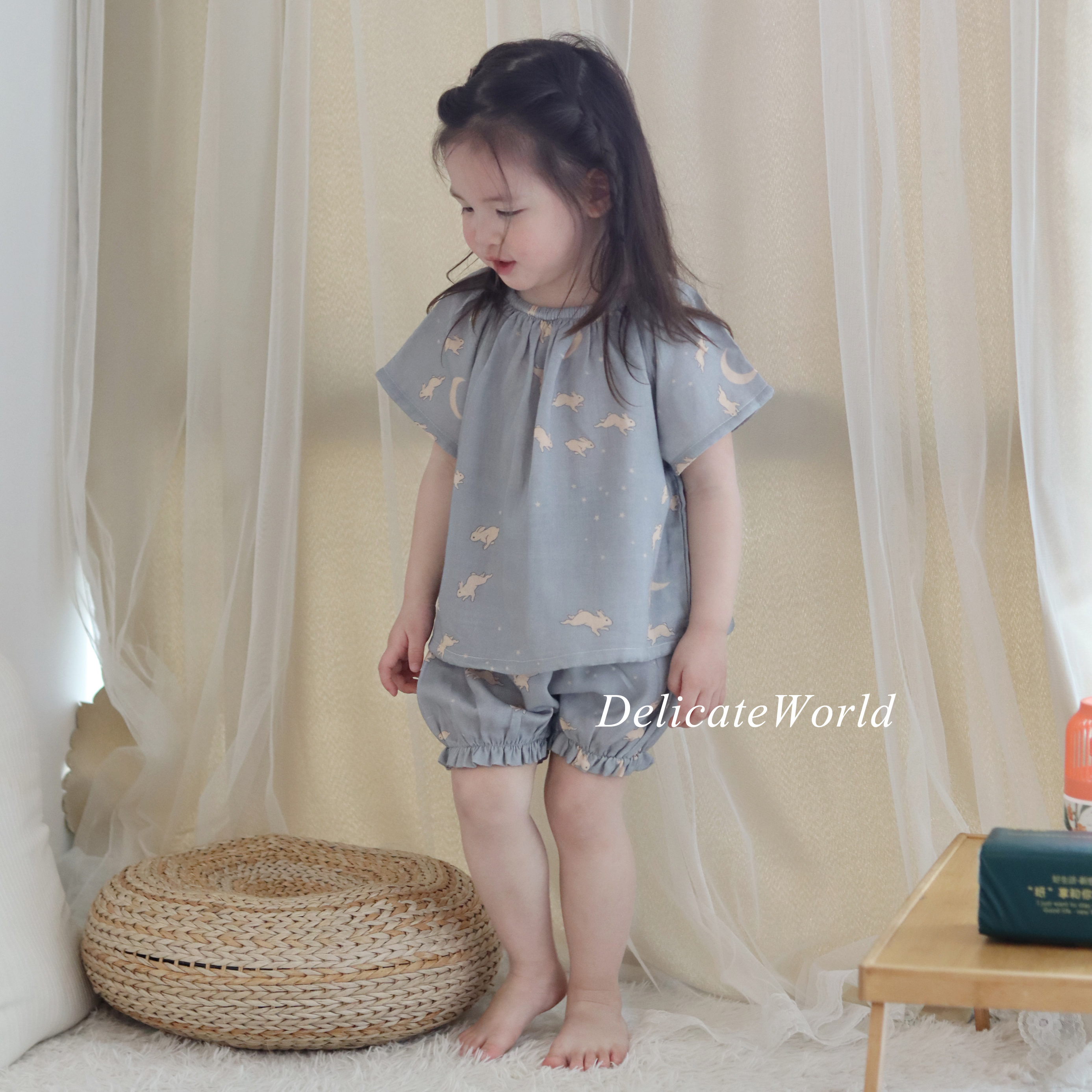 新款婴幼儿竹纤维纱布短袖套装可爱洋气儿童套装夏季凉爽透气宝宝