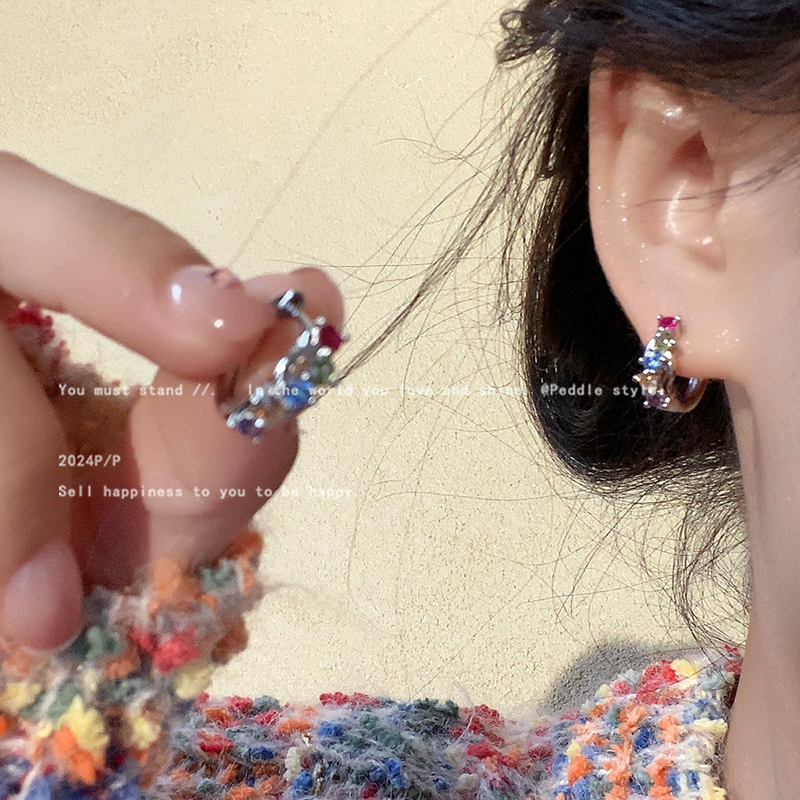 彩色锆石耳环女2024新款爆款