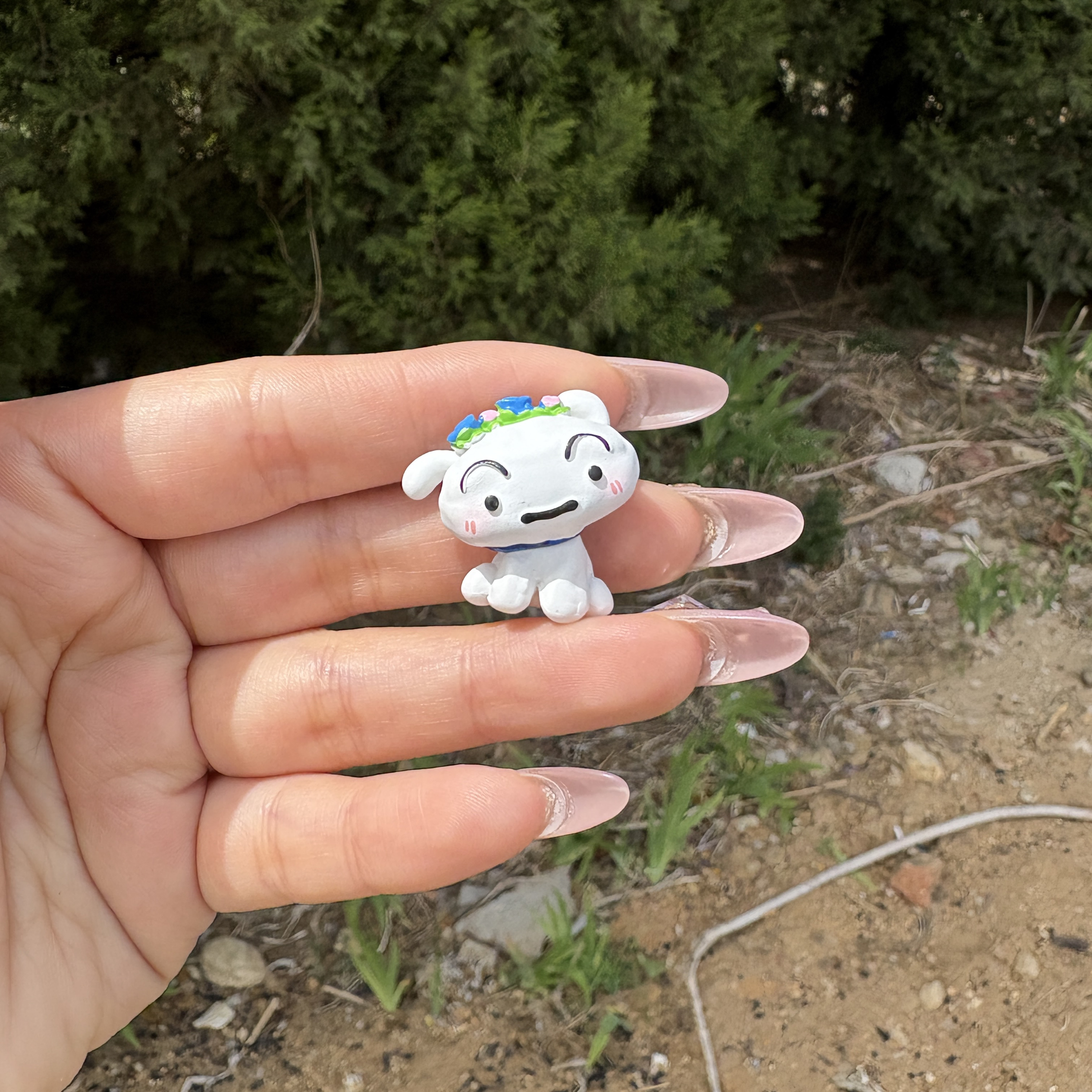 头上有花小白狗散货pvc材质可爱卡通diy材料手机壳配件