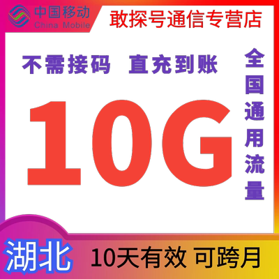 湖北移动流量充值10GB10天有效叠加包全国通用自动充值 可跨月