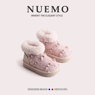 NUEMO童鞋~女童冬天加厚真毛雪地靴儿童冬季保暖棉靴小公主雪地棉