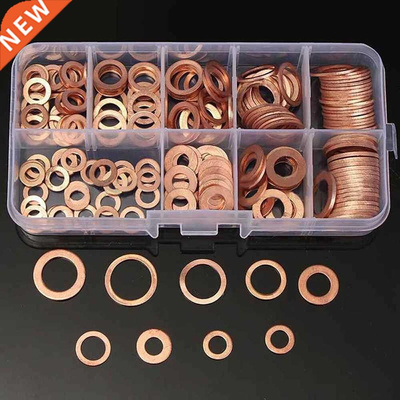 200Pcs Copper Washer Gasket Nut and Bolt Set Flat Ring Seal
