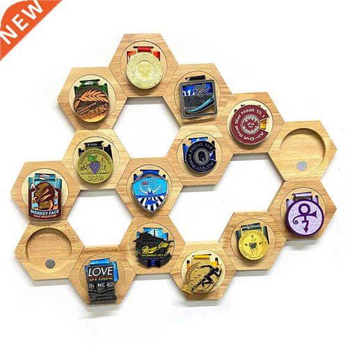 Medals Wooden Hexagon Storage Shelf Homes Decorative Tool Ra