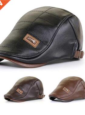 Men eret Hat Pu Leather Flat Cap Warm Autumn Winter Male A