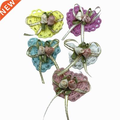 5color 5PCS Ribbon Flowers Bows Padded Appliques Wedding