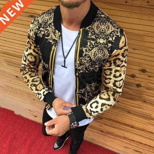 Men New 2021 Print Slim-Fitting Leopard Print Crew-Neck Casu