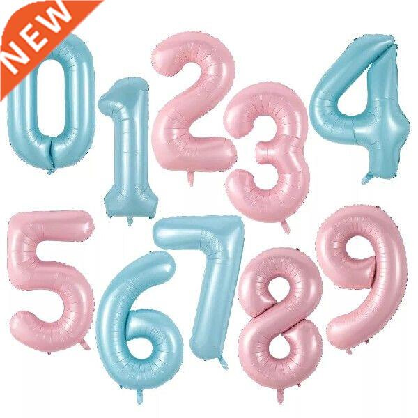 40 Inch Macaron Blue Pink Foil Number Balloons 0 1 2 3 4 5