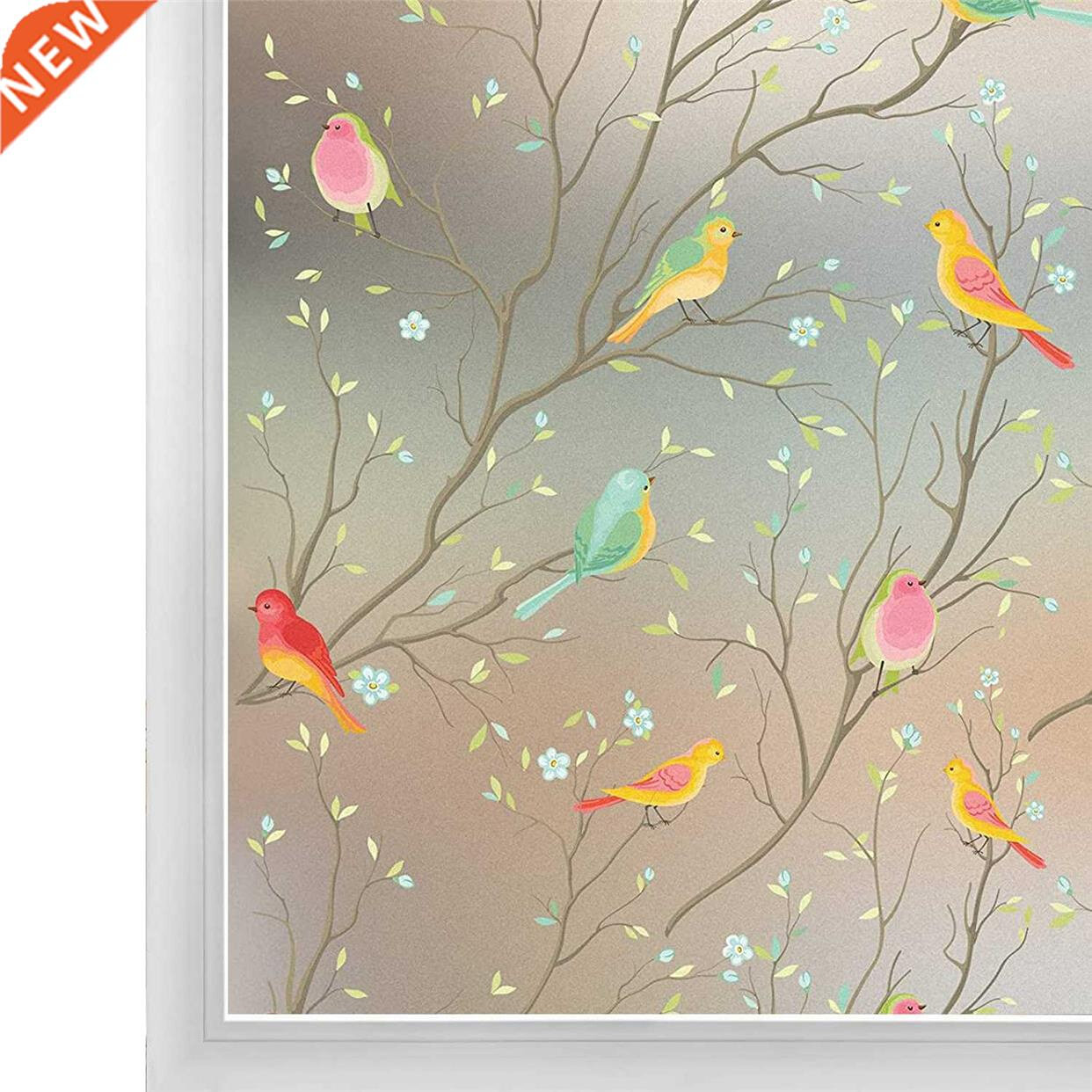 Privacy Window Film Opaque Non-Adhesive Bird Decals Decorati