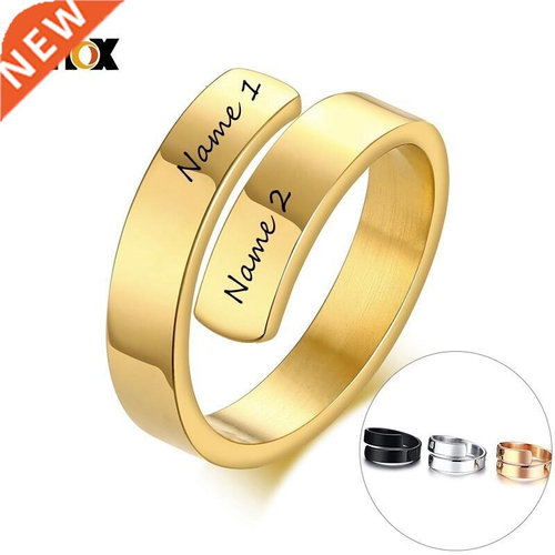 Vnox Adjustable Ribbon Design Free Custom Name Ring for Wom