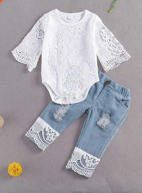Citgeett Summer Baby Girls Long Sleeve Lace Romper Suit Tria