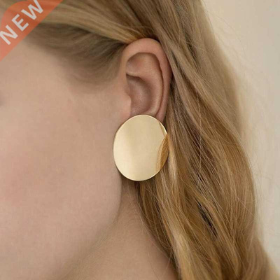 e912 Round Shaped Golden Earrings Simple Metal Vintage Earri