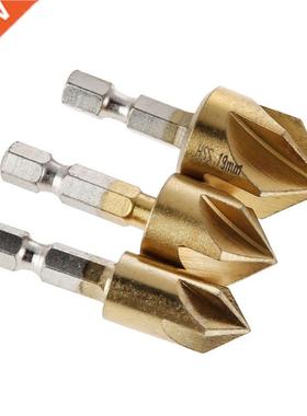 3pcs 5 Flutes HSS 1/4 Inch Hex Shank Chamfer Cutter 12/16/19