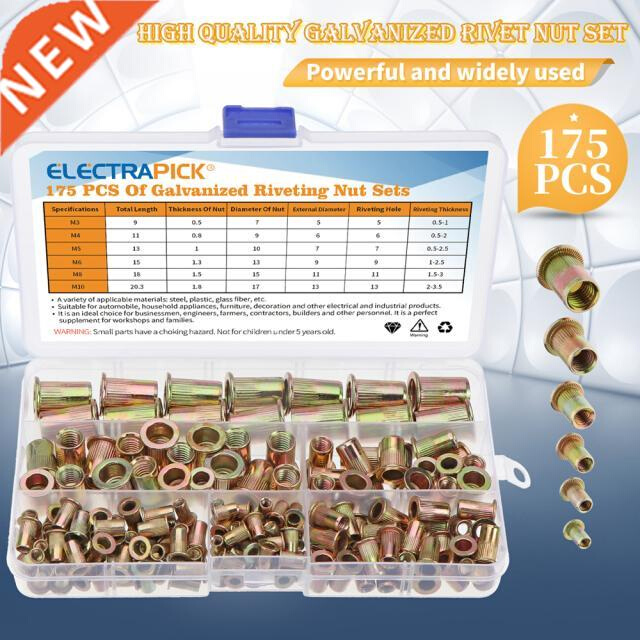 60/93/150/175pcs Carbon Steel Rvet Nuts Flat Head Rvet Nut