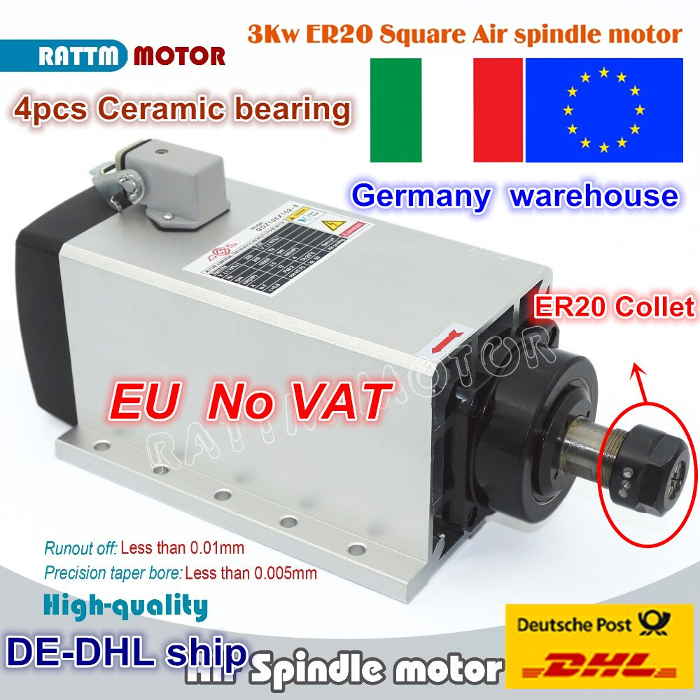 From E/free VA Square 3kw Air cooled spindle motor ER20 runo