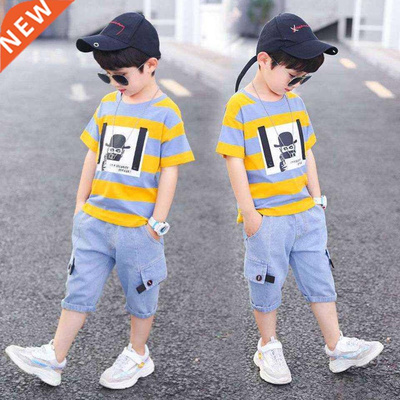 Summer Baby Boys Clothes Suit Stripe Cotton T-shirt+Jeans Pa