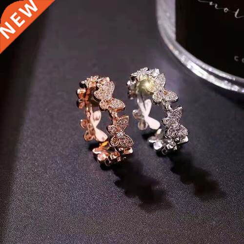 Fashion Silver Color Crystal Butterfly Rings Insect Open Adj