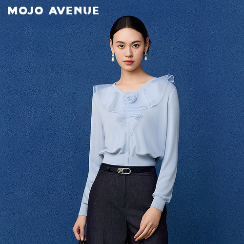 朗姿/MOJO莫佐2026春新品法式立体山茶花甜美针织衫浪漫松弛上衣