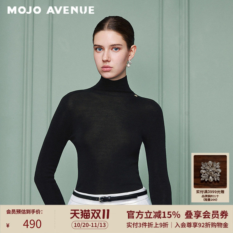 【绵羊毛100%】朗姿/MOJO冬新品2026简约纯色高领针织衫修身舒适