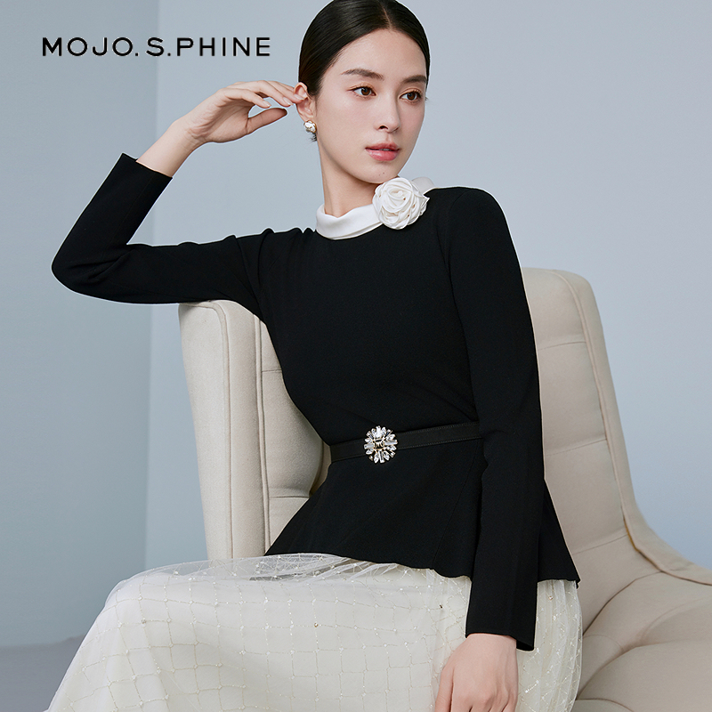 MOJO莫佐优雅气质修身针织套头衫2025年新款时尚撞色设计感上衣女