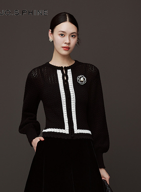 朗姿/MOJO AVENUE莫佐2025新款经典小香风针织衫女黑白撞色