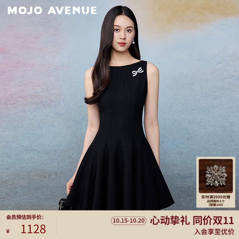 朗姿/MOJO夏新品2026优雅千金感蝴蝶结装饰收腰A字裙无袖连衣裙