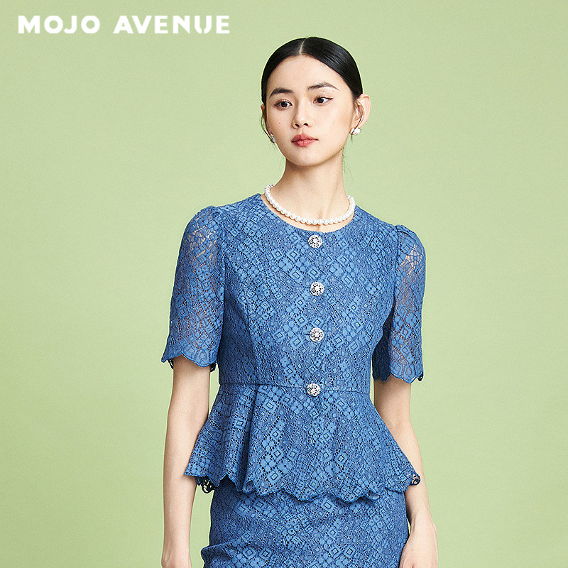 MOJO知性优雅蕾丝套装短袖上衣图片