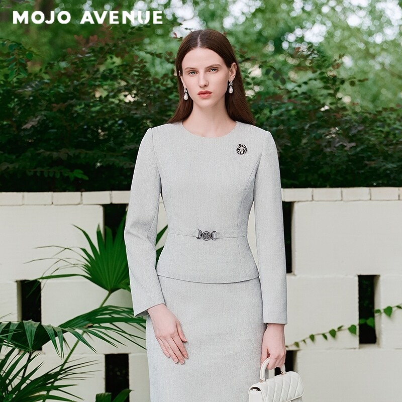 朗姿/MOJO莫佐2026春季新品智感女士职场极简短外套圆领收腰上衣图片