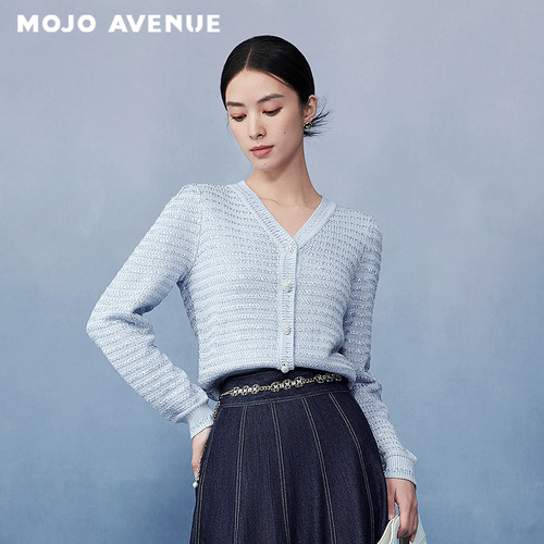 朗姿/MOJO AVENUE莫佐清新垂感透气针织开衫2025新款舒适亲肤打底