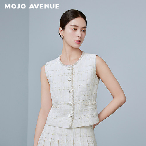 朗姿/MOJO AVENUE莫佐薄花呢无袖时尚马甲2025年新款优雅气