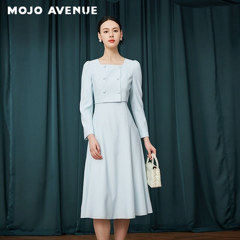 【许我耀眼方蕾款】MOJO AVENUE莫佐方领假两件连衣裙2025新款朗图片